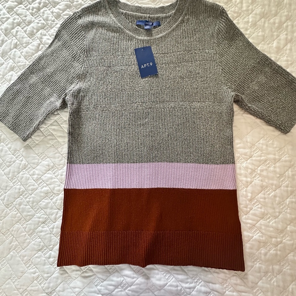 Apt. 9 Gray, Pink, and Brown Colorblock Sweater
